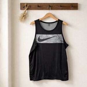 Nike Tank Top Women Large Black Excellent Dri-FIT Graphic Swoosh Sleeveless